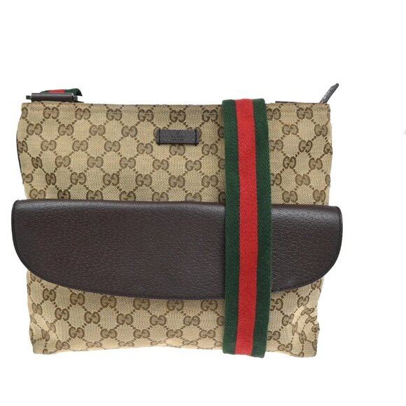 GUCCI Logo Sherry GG Pattern Crossbody Shoulder Bag Canvas Leather Brown 76EF076 - Picture 1 of 16